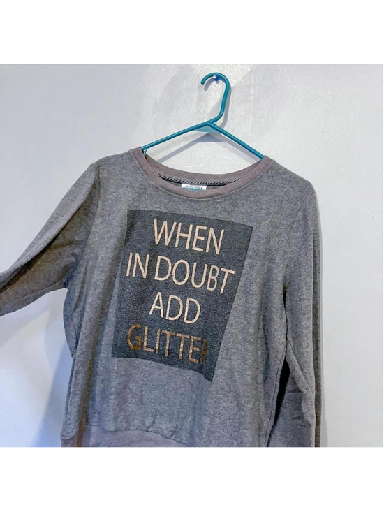 unbranded Tops - Y2K "When In Doubt, Add Glitter" Gray Sweatshirt (Small)